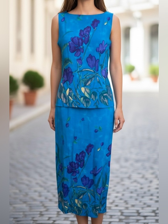 Dress Barn Dresses & Skirts - Dress Barn Blue Floral Maxi Dress Size 6 Boho Layered Look Rayon